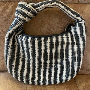 Melie Bianco Woven Black and White Hobo Shoulder Bag